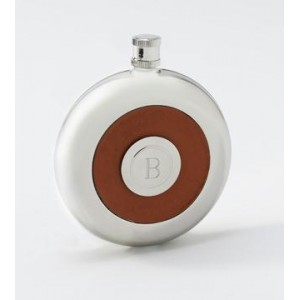 Personalized Oxford Round Leather Flask w/Shot