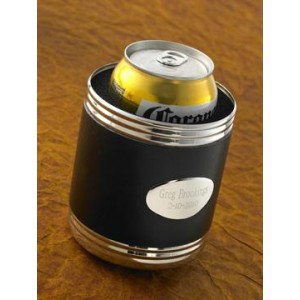 Personalized Black Leather Can Koozie