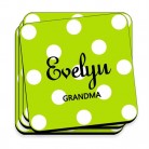 Green Apple Personalized Polka Dot Coaster Set