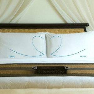 Personalized Blissful Blue Heartstrings Pillow Case Set