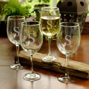 Personalized Set of 4 White Wine Glasses